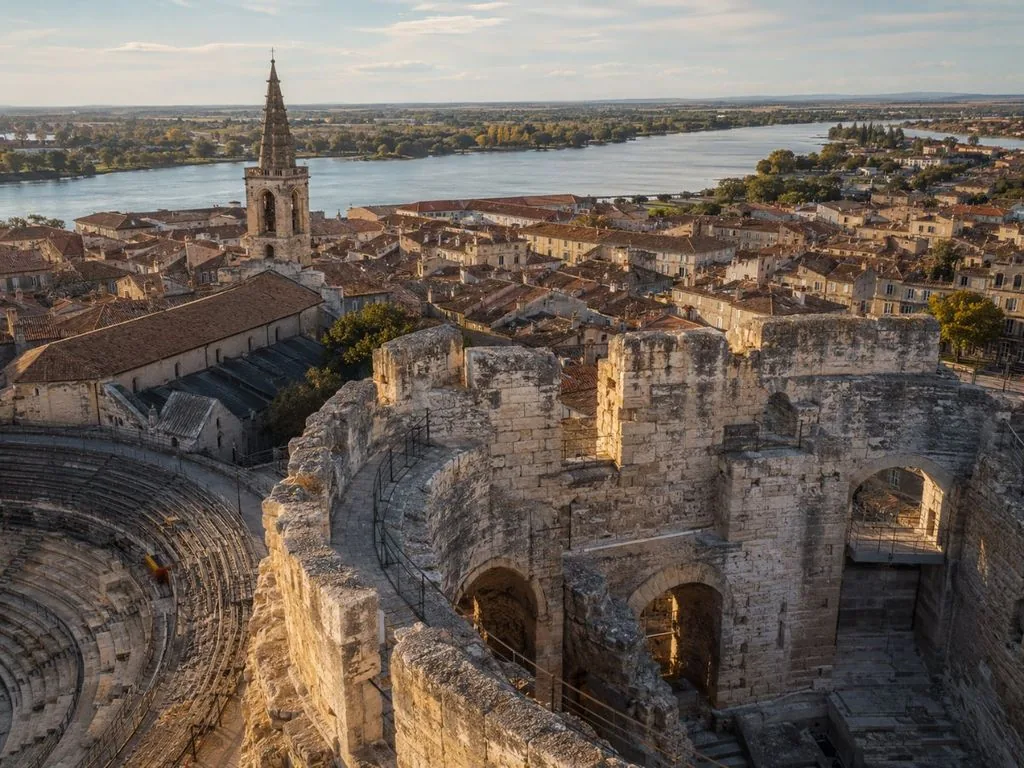 L’une des trois tours du XIIᵉ siècle encore debout sur le mur extérieur des Arènes d’Arles